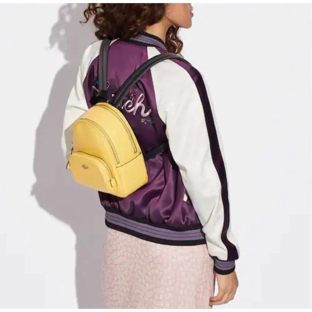 NWT Coach Mini Court Backpack Retro Yellow Pebbled Leather Shoulder Bag NEW - Picture 3 of 11